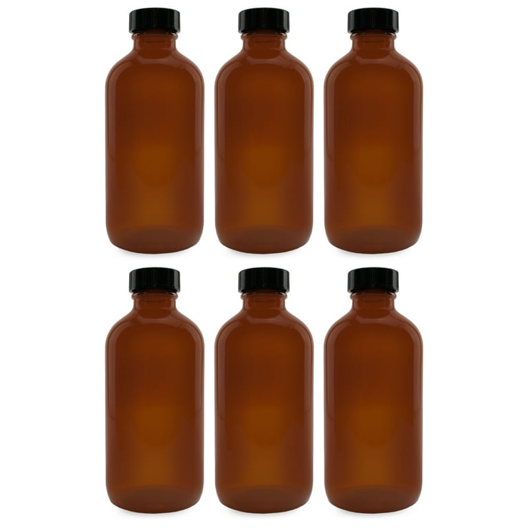 Cornucopia 8-Ounce Amber Glass Bottles (6-Pack); Boston Round Bottles  w/Polycone Phenolic Caps 
