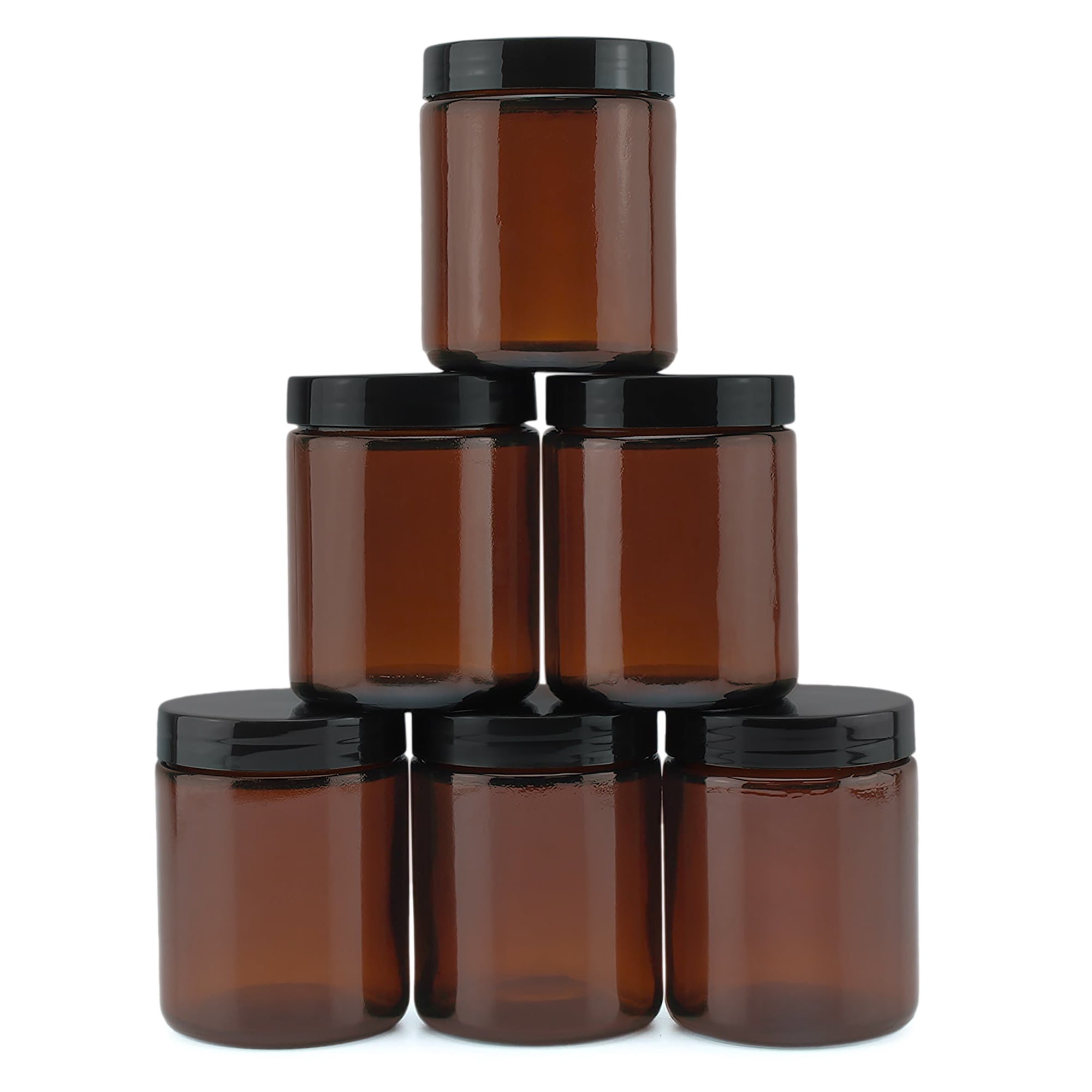 8oz Amber Glass Apothecary Jars 6 Pack,Round Mason Canning Jars with Black  Plastic Lids for Food Storage,Canning,Arts & Crafts,Creams,Butter,Candle  Making,Powders & Ointments,6 Yellow Labels Included