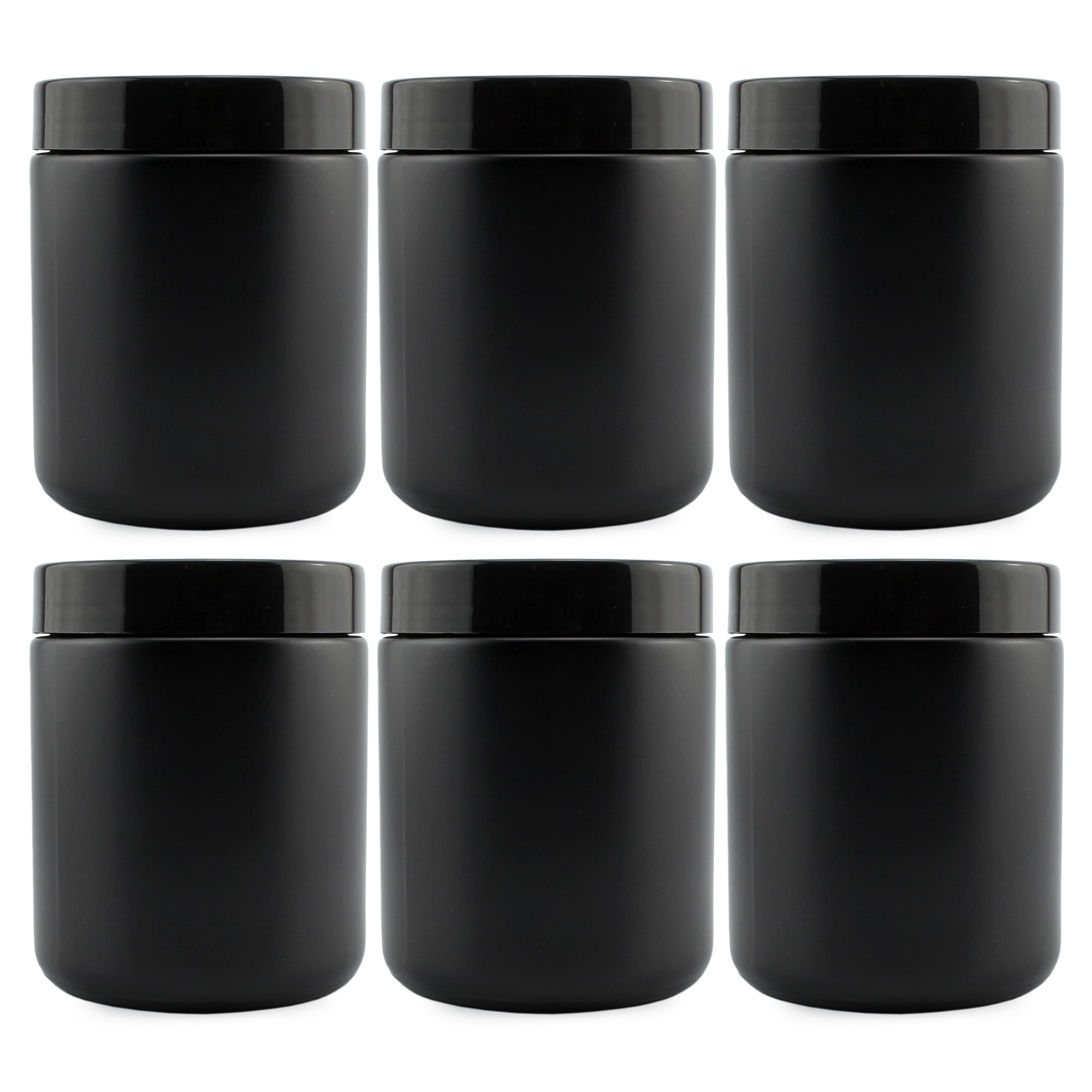 12 Pack, 8 oz Round Glass Jars with Black Plastic Lids, 240ml Amber Em —  CHIMIYA