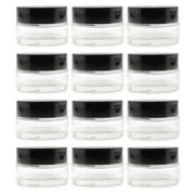 Cornucopia Brands 15-Milliliter Clear Glass Balm Jars 12-Pack; 1/2 oz Cosmetic Jars w/ Lined Black Plastic Lids