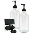 thumbnail image 1 of Cornucopia Brands 16-Oz Clear Glass Pump Bottles (2-Pack); Refillable Soap Dispenser Black Lotion Pump Transparent Boston Round Bottles + Chalk Labels & Lids, 1 of 10