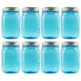 thumbnail image 1 of Cornucopia Brands 16oz PLASTIC Mason Jars (8-Pack, Blue w/ Silver Metal Lids); PET BPA-Free Mason Jars w/ One Piece Lids, 2-Cup/Pint Capacity, 1 of 10