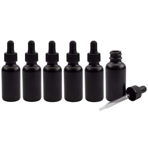 Cornucopia Brands 1oz Black Coated Glass UV Resistant Eye Dropper Bottles (6-Pack), UV Safe Bottles for Essential Oils and Aromatherapy