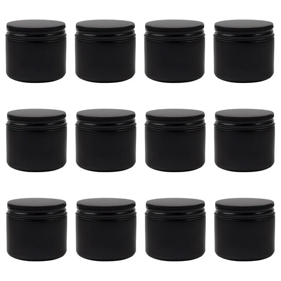 Cornucopia Brands 2-Ounce Black Coated Glass Jars (12-Pack); Cosmetic Jars w/ Black Metal Lids and Black Matte Exterior