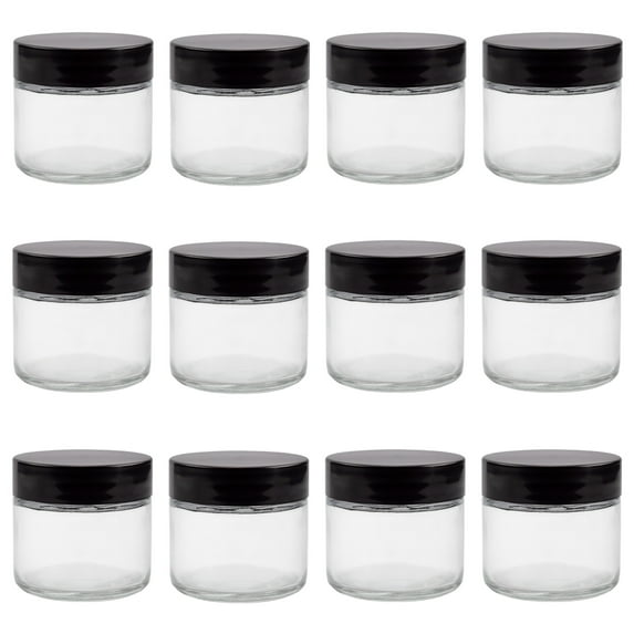Cornucopia Brands 2oz Straight Sided Clear Glass Jars (12 pack), Airtight Cosmetic Jars for Creams, Balms & Aromatherapy