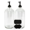 thumbnail image 1 of Cornucopia Brands 32oz Clear Glass Pump Bottles (2-Pack); Quart Size Soap Dispensers w/Black Plastic Lotion Locking Pumps; Includes Chalk Labels, 1 of 10