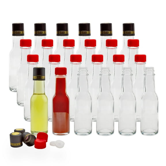 Cornucopia Brands 3oz Mini Hot Sauce Bottles (24-Pack); Little Sauce Bottles w/Red Caps, Dripper Inserts, and Black Shrink Bands