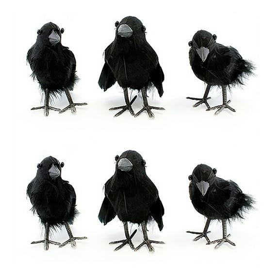 Cornucopia Brands 4in Black Crows (6-Pack); Imitation Artificial Birds/Ravens for Halloween Decorations, Haunted House & Fall Seasonal Displays