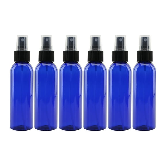 Cornucopia Brands 4oz Blue Empty Plastic Refillable PET Spray Bottles w/Fine Mist Atomizer Caps (6-Pack); Sprayers for DIY Home Cleaning & Travel