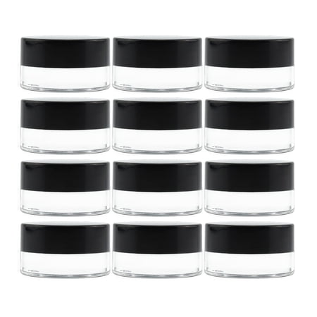 Cornucopia Brands 7-Milliliter Clear Glass Balm Jars (12-Pack); 1/4 oz Cosmetic Jars w/ Lined Black Plastic Lids