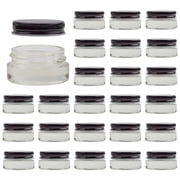 Cornucopia Brands 7-Milliliter Glass Lip Balm Jars 24-Pack.25-Ounce Thick-Walled Containers 7ml Clear w/ Black Metal Lids