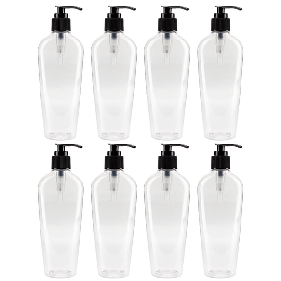 Cornucopia Brands 8-Ounce Clear Oval-Shaped Plastic Lotion Bottles w/Pump Dispensers (8-Pack); Empty Containers for Lotion, Liquid Soap, Baby Care, Hand Care
