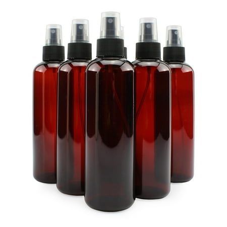 Cornucopia Brands 8oz Amber Brown Plastic Spray Bottles w/ Fine Mist Atomizers (6-Pack); for DIY Home Cleaning, Aromatherapy, & Beauty Care