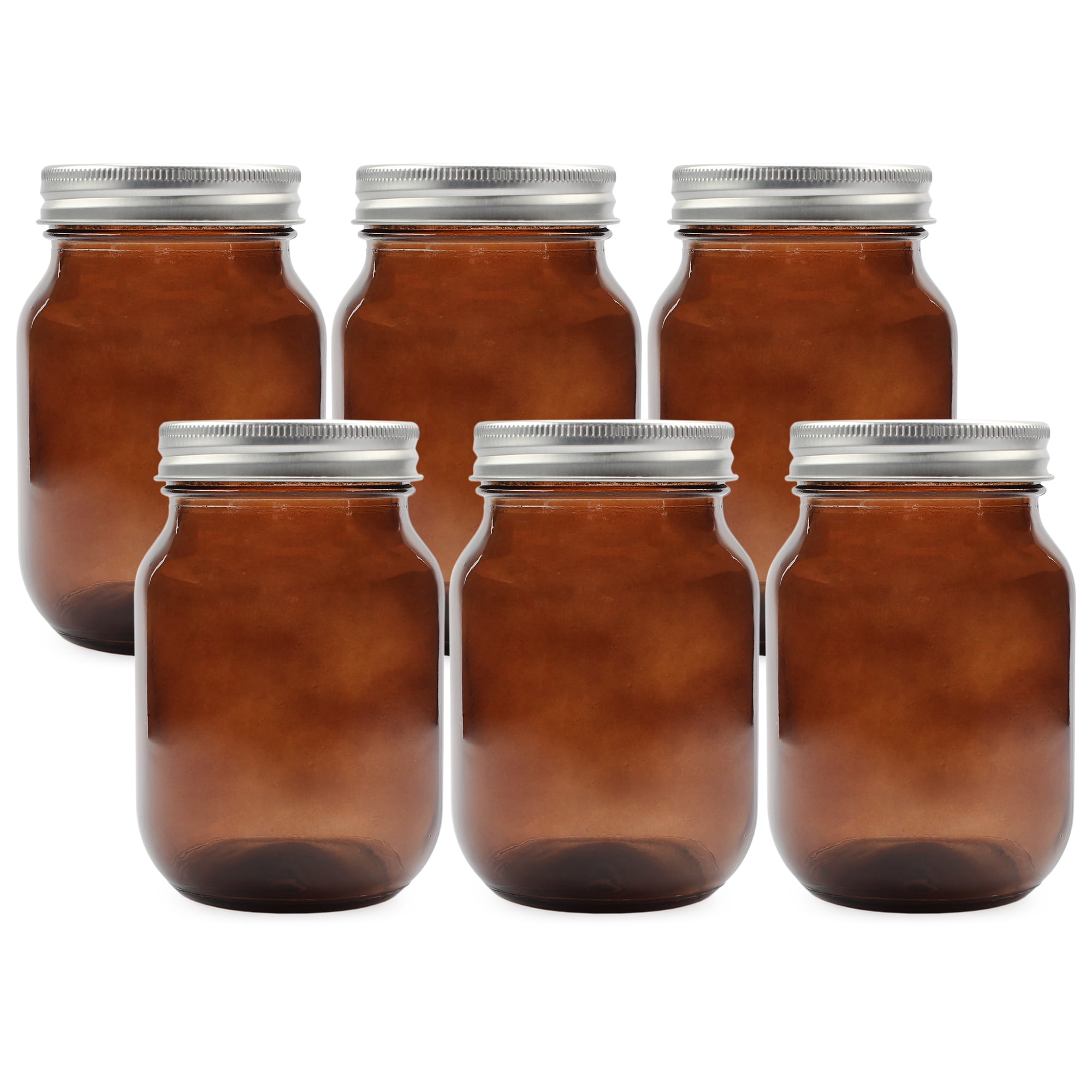 Cornucopia Brands Amber Glass Mason Jars (6-Pack, Pint Size); 16oz Colored Glass Canning and Apothecary Jars