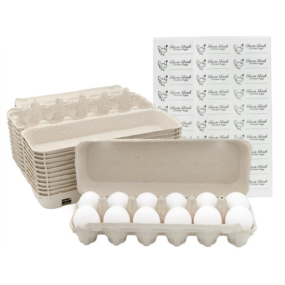 Cornucopia Brands Cardboard Egg Cartons (12-Pack); Each for One Dozen, Eco-friendly Recycled Material Biodegradable 12-count Egg Cartons w/Labels