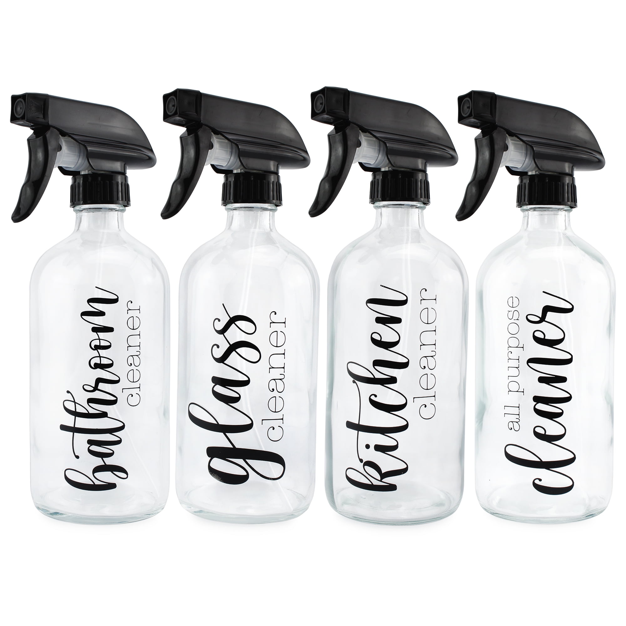 16oz Clear Glass Refillable Cleaning Spray Bottles Set with Labels