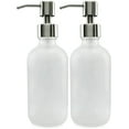 thumbnail image 1 of Cornucopia Brands Frosted Glass Soap Dispenser w/Stainless Steel Pumps (White Frosted, 8-Ounce, 2-Pack); Boston Round Bottles w/ Pump Tops and Caps, 1 of 6