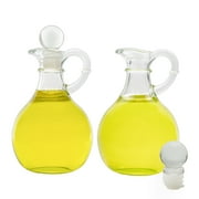 Cornucopia Brands Glass Oil and Vinegar Cruets Set of 2; 8oz Round Oil Dispensers / Salad Dressing Bottles with Stoppers