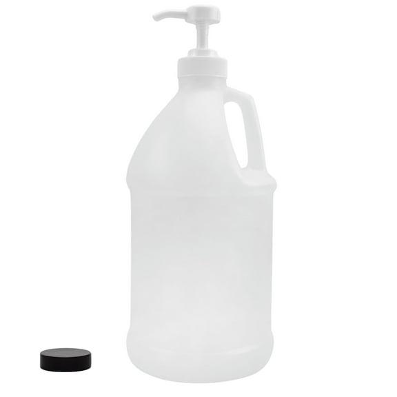 Cornucopia Brands Half Gallon Plastic Jug w/Pump; 64-Ounce/2 Quart Bottle w/Lotion & Liquid Pump Top for DIY Hot Sauce, Liquid Soap, Etc, Storage Lid Included