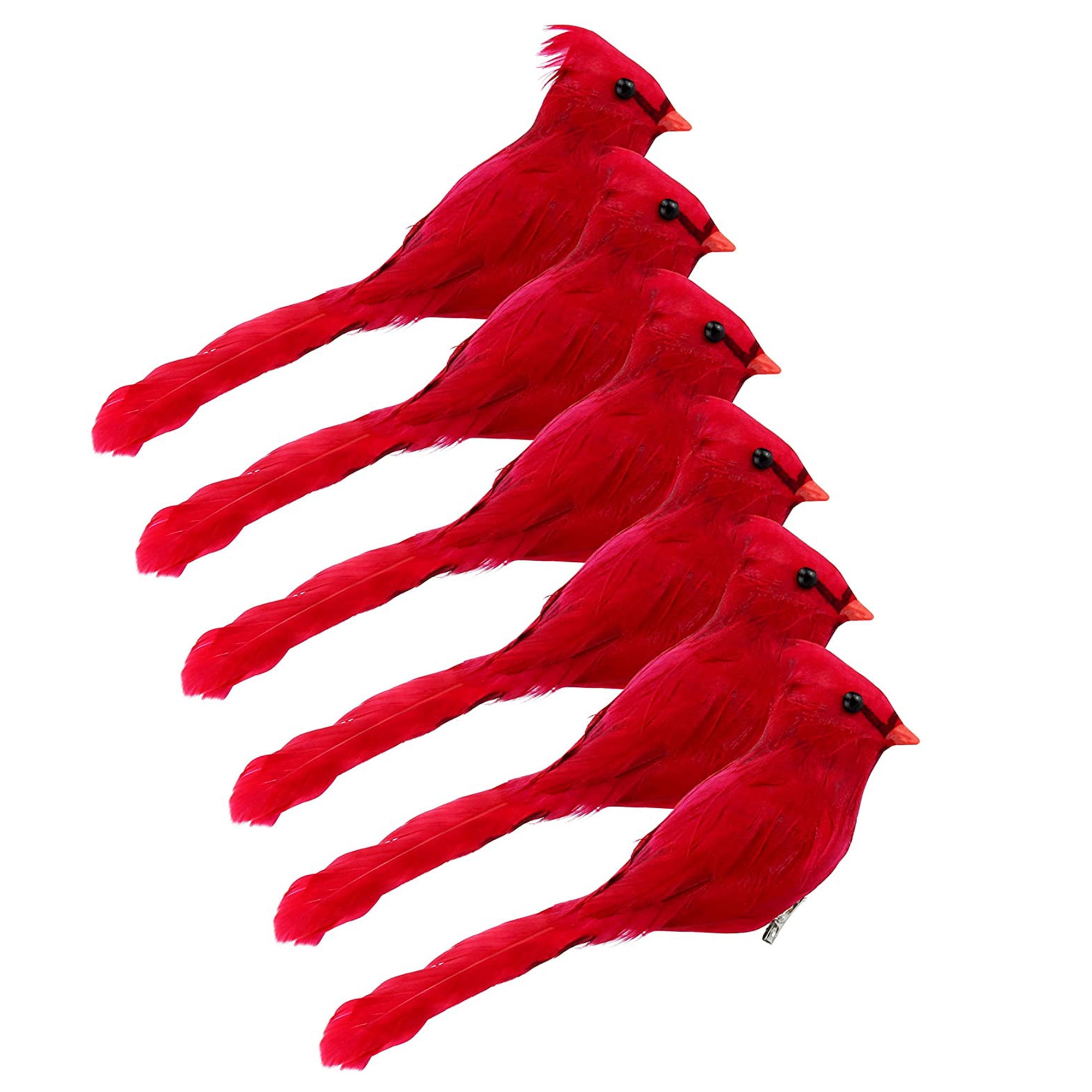 Set of 6 Red Feathered Cardinal Clip-On Decorations