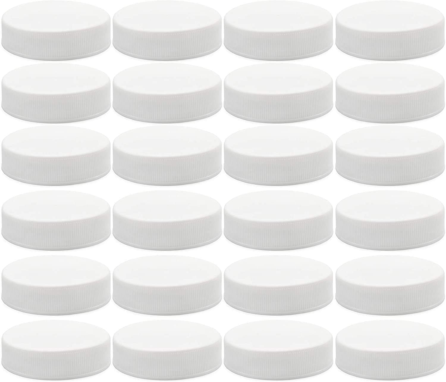 Cornucopia Brands Regular Mouth Plastic Mason Jar Lids, Unlined (24-Pack); Standard Size 70-450 White Plastic Caps for Mason Jars