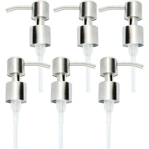 Cornucopia Brands Replacement Lotion Pump Parts, 24mm (6-Pack, Brushed Silver); Metal Soap Dispenser Pump Tops Fit Standard 4oz / 8oz