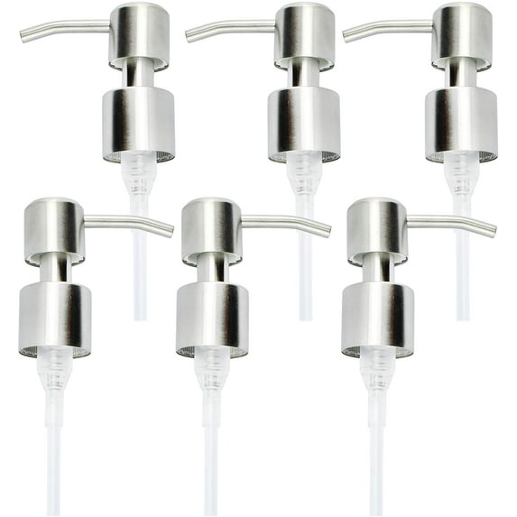 Cornucopia Brands Replacement Lotion Pump Parts, 24mm (6-Pack, Brushed Silver); Metal Soap Dispenser Pump Tops Fit Standard 4oz / 8oz