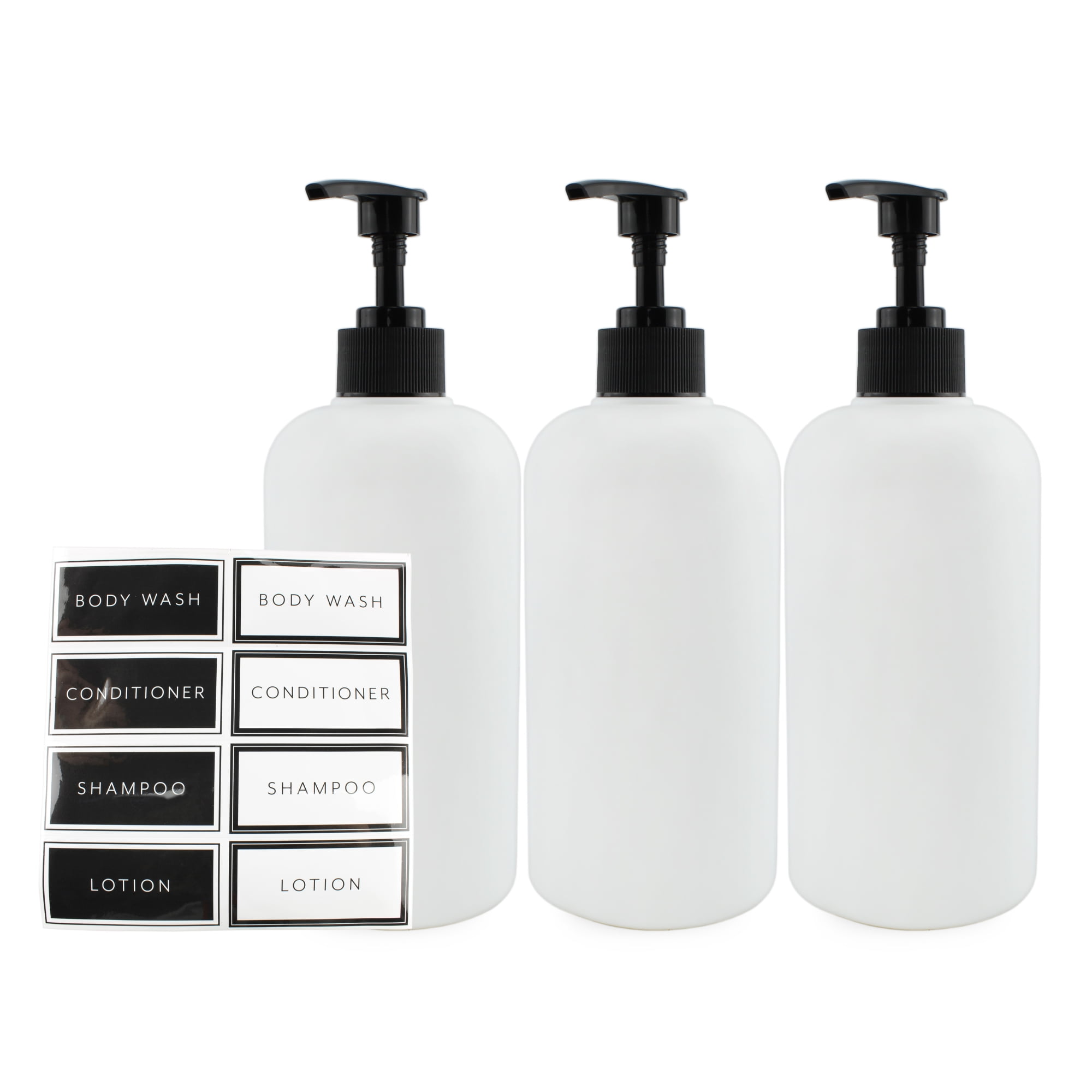 Cornucopia 16oz Shower Pump Bottles (Set of 3, White); For Shampoo ...