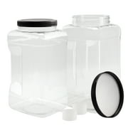 Cornucopia Brands Square Gallon Size Clear Plastic Canisters 2-Pack; 4-Quart Jar Grip Containers w/ Plastic Scoops; BPA-Free