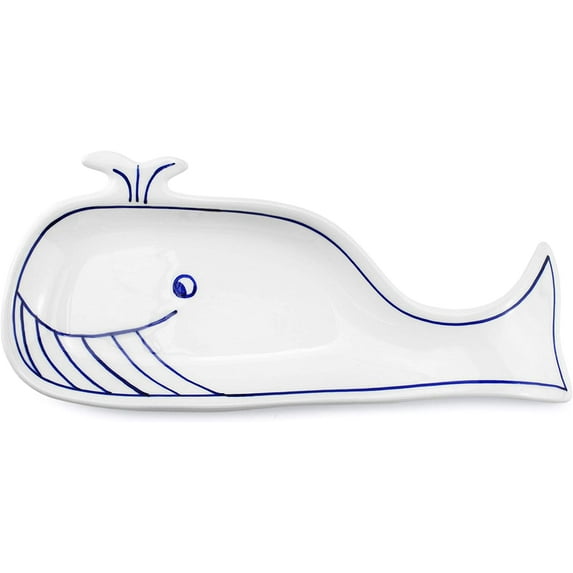 Cornucopia Brands Whale Spoon Rest; Blue and White Ceramic Novelty Spoon Holder for Kitchen Stove