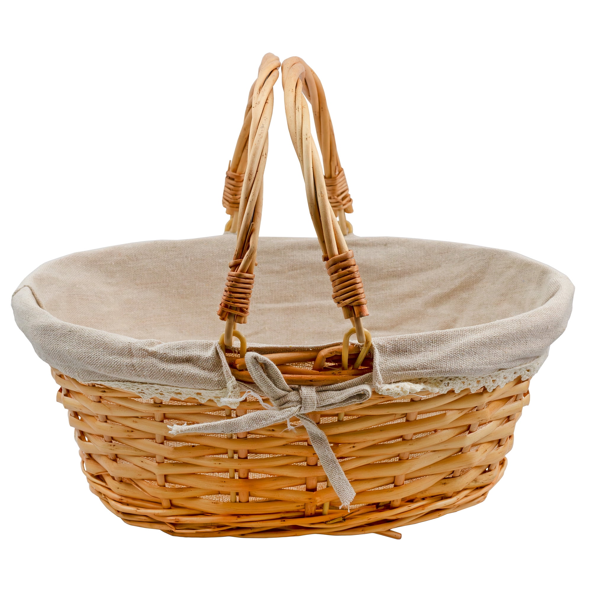 Natural Brown Oval Wicker Basket with Fabric Liner