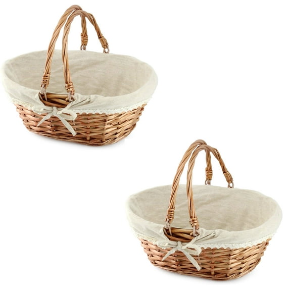 Cornucopia Brands Wicker Baskets w/ Handles (2-Pack, Natural Color), for Easter, Picnics, Gifts, Home Decor and More, 13 x 10 x 6 Inches