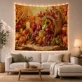 thumbnail image 1 of Cornucopia with Gourds, Grapes and Candles, Cozy Digital Art for Nature Lovers, Harvest Home Decor, Thanksgiving Hostess Gift, Tapestry Wall Hanging for Dining Room and Den, 1 of 7