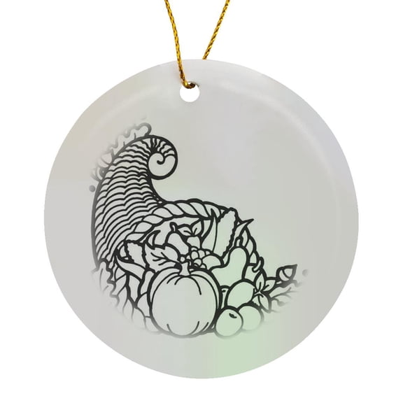 3drose, Cornucopia Line Art, Circle Porcelain Ornament