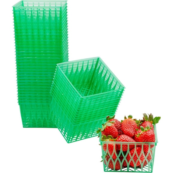 Cornucopia Pint Size Plastic Berry Baskets (48-Pack), 4-Inch Berry Boxes with Open-Weave Pattern, Ideal for Summer Picking & Crafts! (48 Boxes) Green