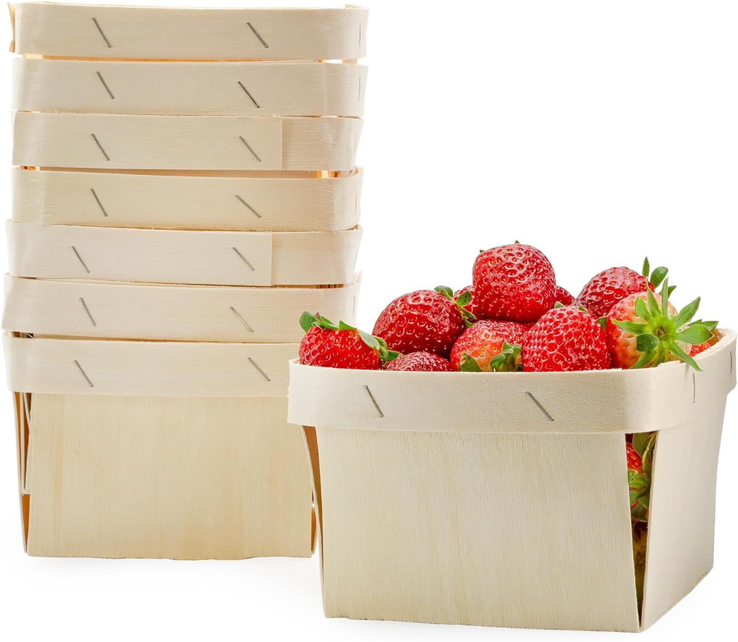 Cornucopia Quart Wooden Berry Baskets (8Pack); 5.75Inch Square Vented