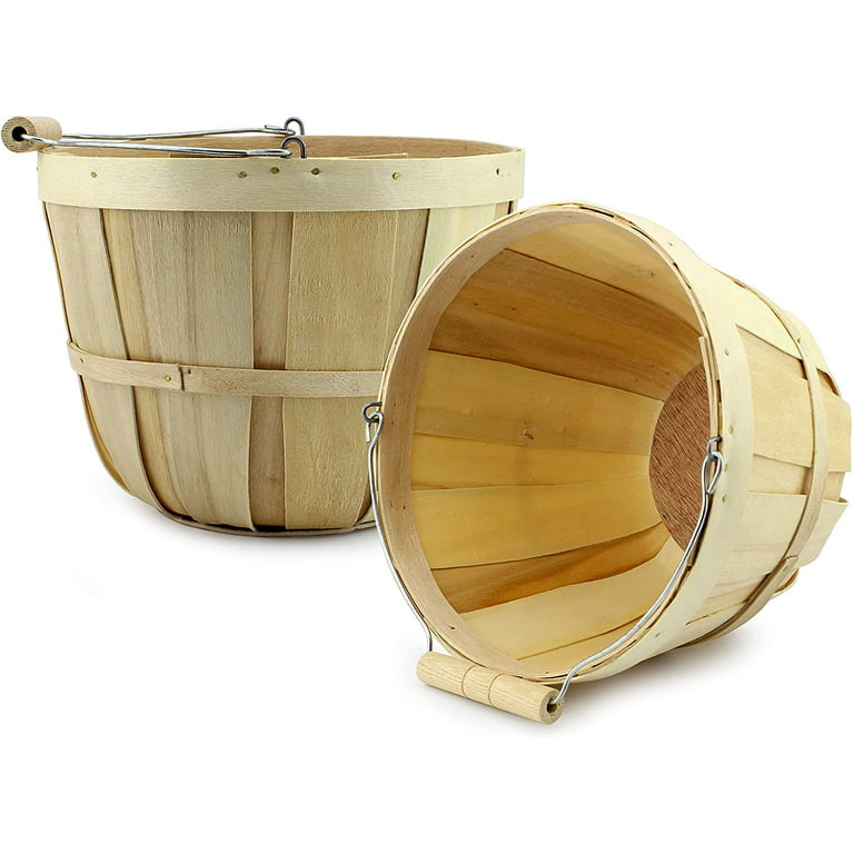Cornucopia Round Wooden Baskets (2-Pack, Natural); Wood Fruit Buckets with  Handle, 4-Quart Capacity; 6.1 Inch Tall by 8 Inch Diameter 
