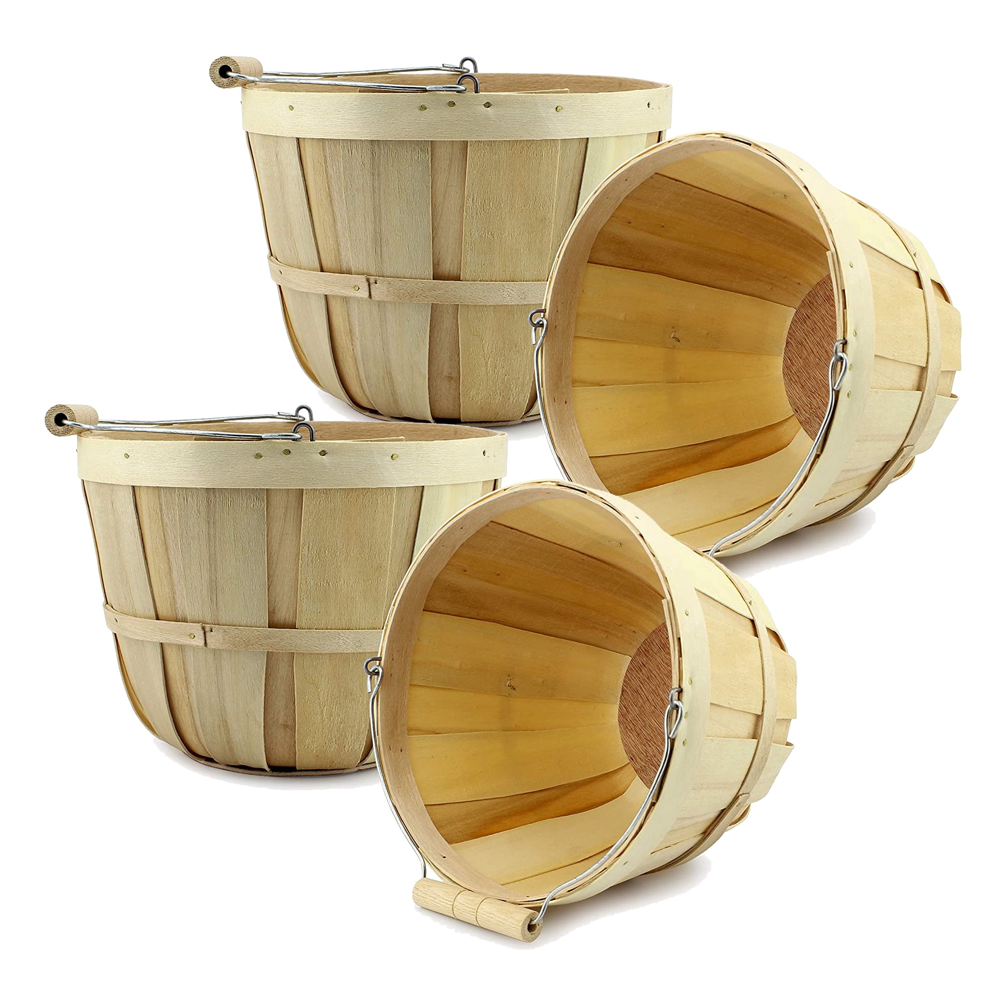 Cornucopia Round Wooden Baskets (4-Pack, Natural); Wood Fruit Buckets with  Handle, 4-Quart Capacity; 6.1 Inch Tall by 8 Inch Diameter