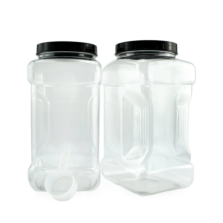 Cornucopia Square Gallon Size Clear Plastic Canisters (2-Pack); 4-Quart Jar  Grip Containers w/ Plastic Scoops; BPA-Free 