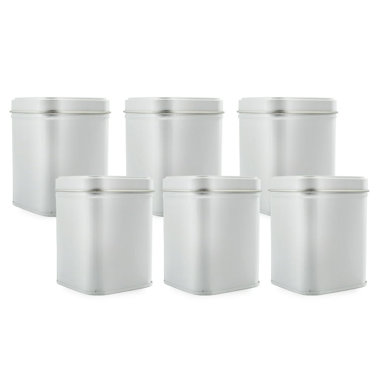 Cornucopia Square White Metal Tins (6-Pack); for Tea, Gift Boxes, and  Storage, 3-Inch Tall, 1-Cup Capacity