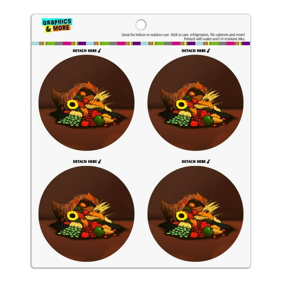Cornucopia Thanksgiving Holiday Autumn Fall Refrigerator Fridge Locker Vinyl Circle Magnet Set