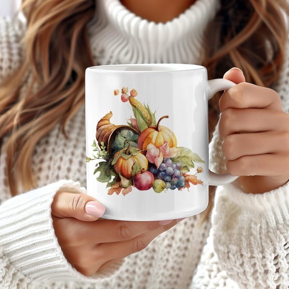 Cornucopia Vintage Mug, TH1anksgiving Art, Fall DE1cor, Tea Cup, Ceramic Coffee Mug