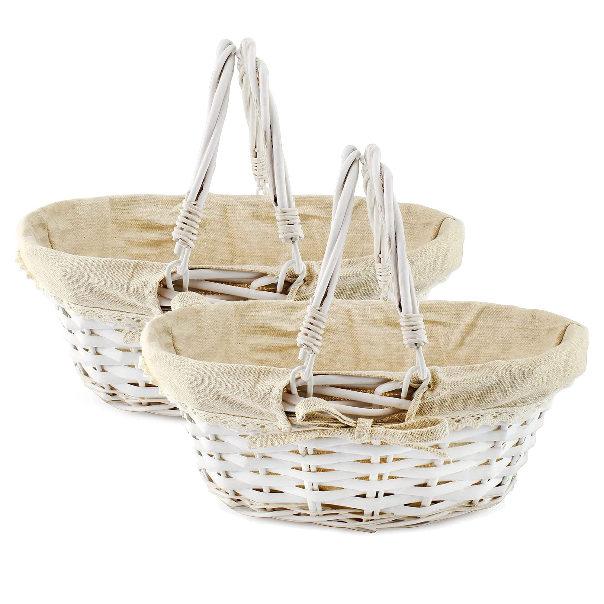 Cornucopia Wicker Baskets with Handles (2Pack, WhitePainted), for