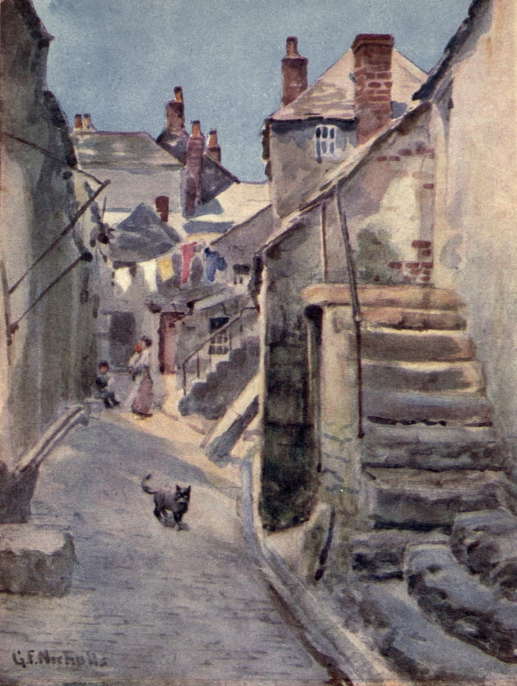 Cornwall 1915 A street in St Ives Canvas Art - George F Nicholls (24 x 36)