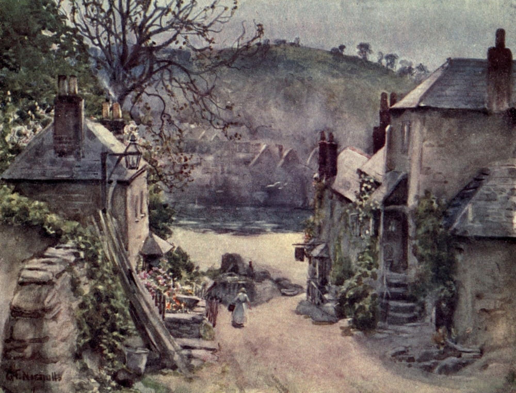 Cornwall 1915 Bodinnick Ferry Fowey Canvas Art - George F Nicholls (24 x 36)