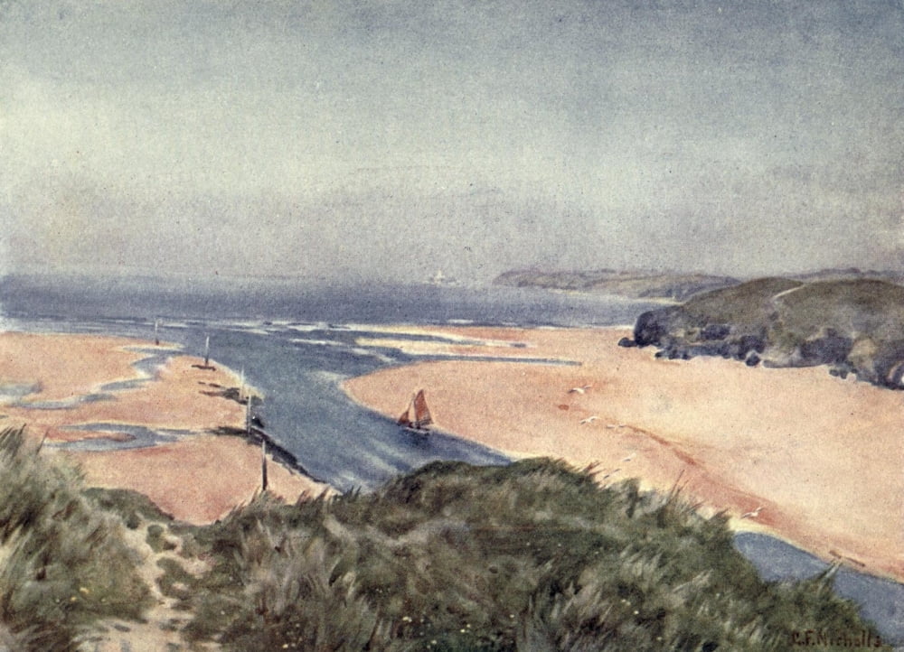 Cornwall 1915 From Lelant to Godrevy Canvas Art - George F Nicholls (24 x 36)