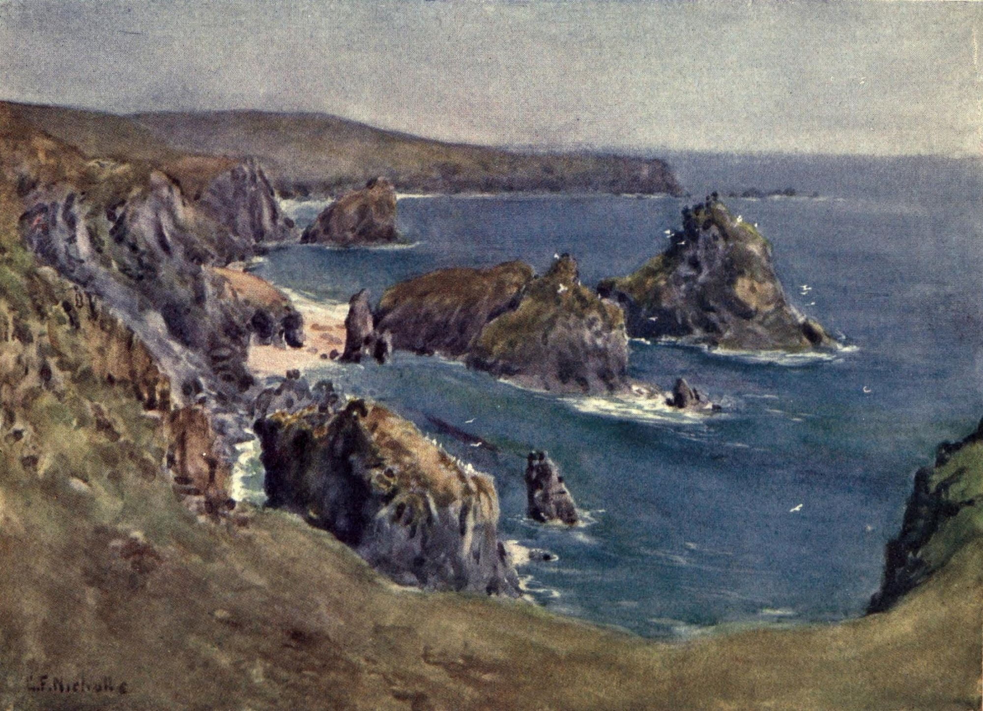 Cornwall 1915 Kynance Cove Canvas Art - George F Nicholls (18 x 24)