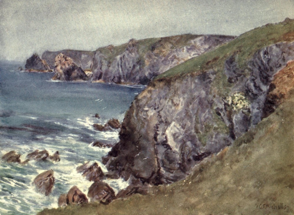 Cornwall 1915 Near Lizard Point Canvas Art - George F Nicholls (18 x 24)