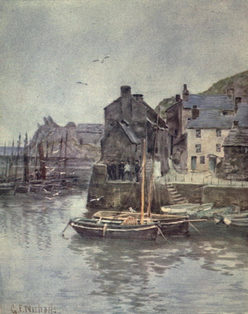 Cornwall 1915 Polperro Canvas Art - George F Nicholls (24 x 36)