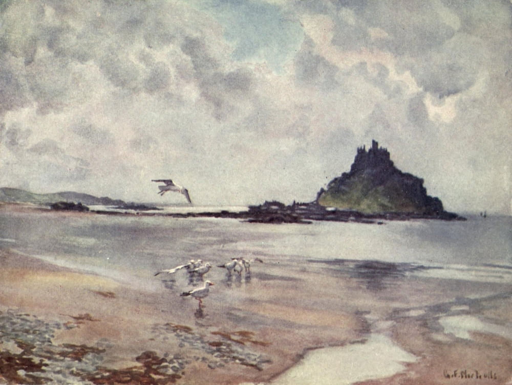 Cornwall 1915 St Michaels Mount Canvas Art - George F Nicholls (18 x 24)